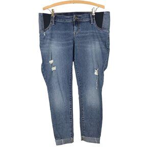 Isabel Maternity 12 Skinny Distressed Blue Jeans Distressed Cuffed Side Panel